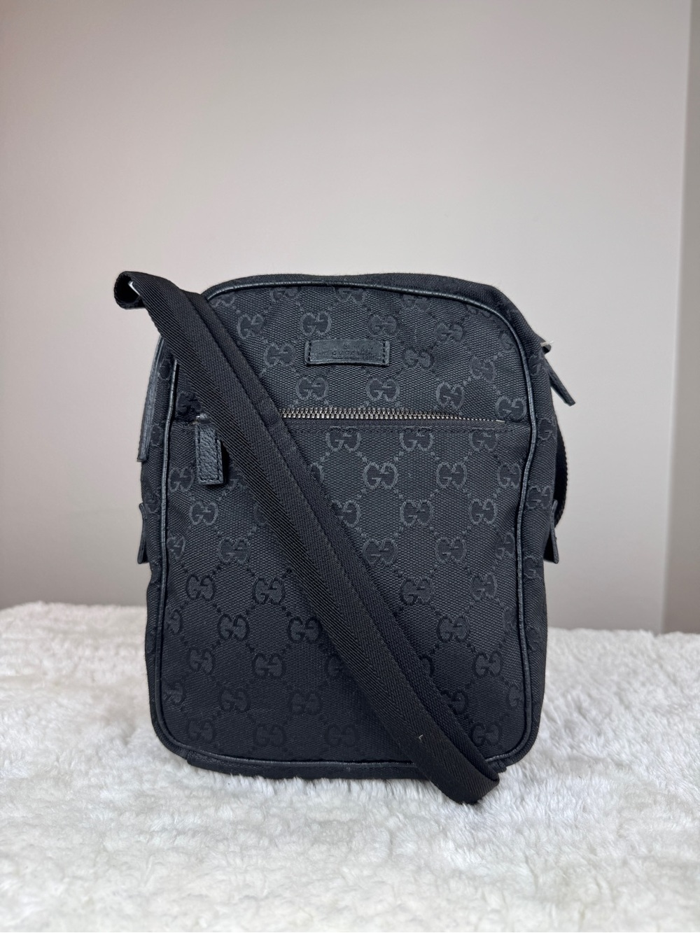 Gucci Black Monogram Messenger Bag with Adjustable Strap
